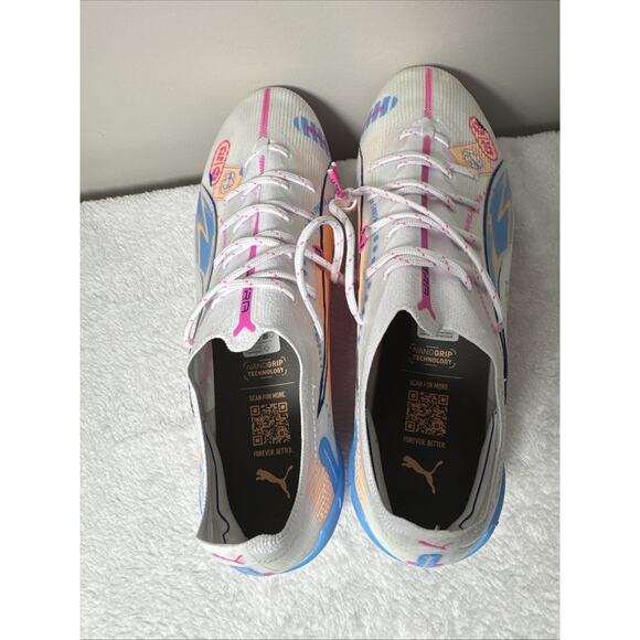 Puma Ultra Ultimate FG/AG Soccer Cleats White Pink Blue Size 9.5 108063-01 Rare main image 9